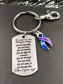 Blue & Purple Ribbon Encouragement Poem Keychain - Don't Give Up - Rock Your Cause Jewelry