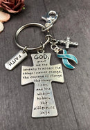 Light Blue Ribbon Serenity Prayer Keychain - God Grant Me / Encouragement Gift - Rock Your Cause Jewelry