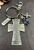 Dark Navy Blue Ribbon Serenity Prayer Keychain / Encouragement Gift - Rock Your Cause Jewelry