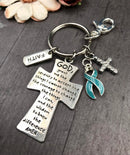 Light Blue Ribbon Serenity Prayer Keychain - God Grant Me / Encouragement Gift - Rock Your Cause Jewelry