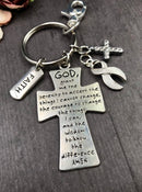 Pick Your Ribbon Keychain - Serenity Prayer Cross Key chain / God Grant Me - Rock Your Cause Jewelry