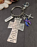 Blue & Purple Ribbon - Serenity Prayer Keychain / God Grant Me - Rock Your Cause Jewelry