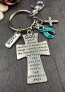 Teal Ribbon Keychain - Serenity Prayer Key Chain / God Grant Me - Rock Your Cause Jewelry