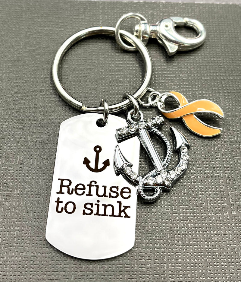 Peach Ribbon Encouragement Quote Keychain - Refuse To Sink - Rock Your Cause Jewelry