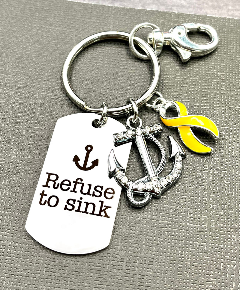 Yellow Ribbon Refuse to Sink Keychain - Rock Your Cause Jewelry