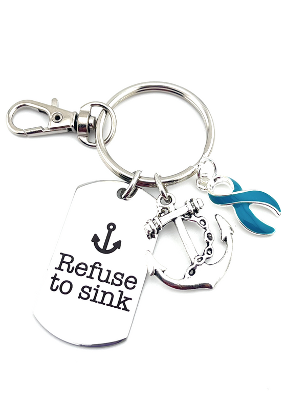 Teal Ribbon Encouragement Keychain - Refuse To Sink