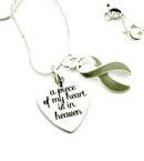 Gray (Grey) Ribbon Necklace - A Piece of my Heart is in Heaven - Rock Your Cause Jewelry