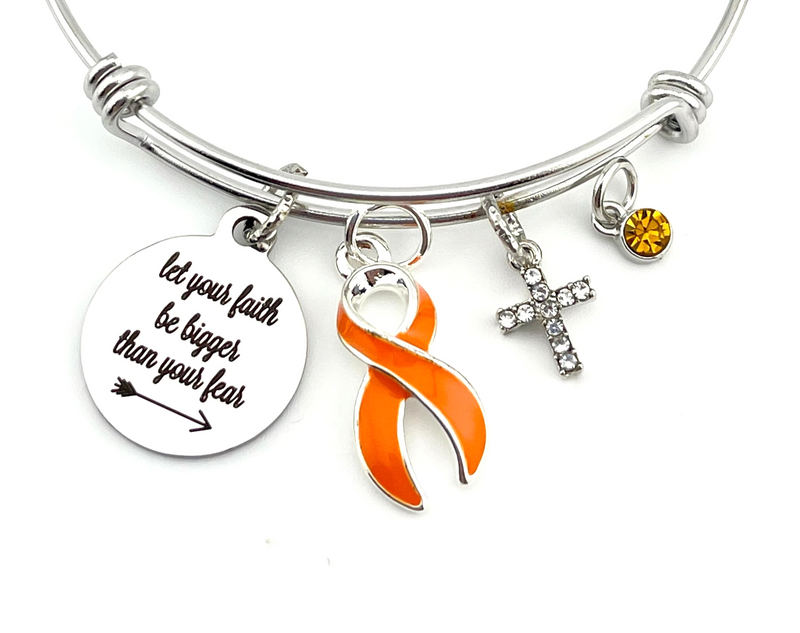 Orange Ribbon Charm Bracelet - Let Your Faith Be Bigger Than Your Fear