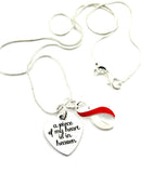 Red & White Ribbon - A Piece of my Heart Is In Heaven - Sympathy / Memorial Necklace - Rock Your Cause Jewelry