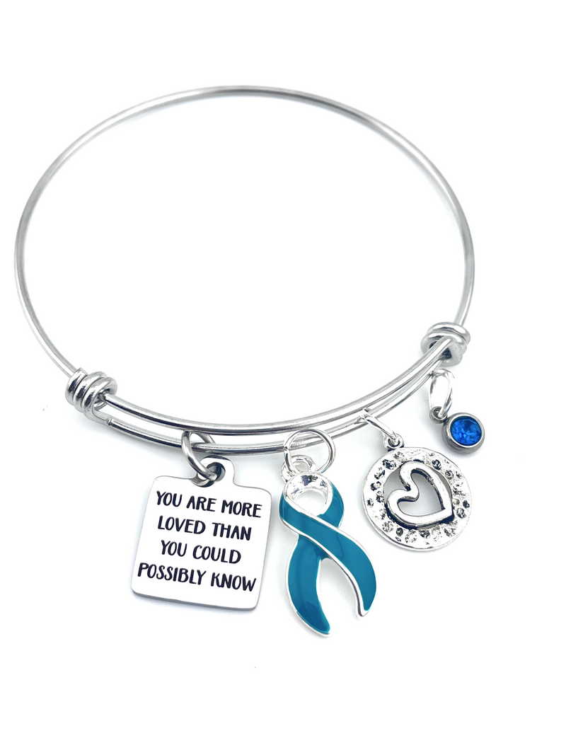 Teal Ribbon Charm Bracelet - You are More Loved Than You Could Possibly Know