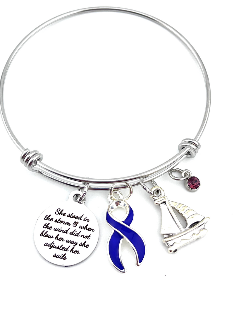 Violet Purple Ribbon Charm Bracelet - She Stood in the Storm / Adjusted Her Sails