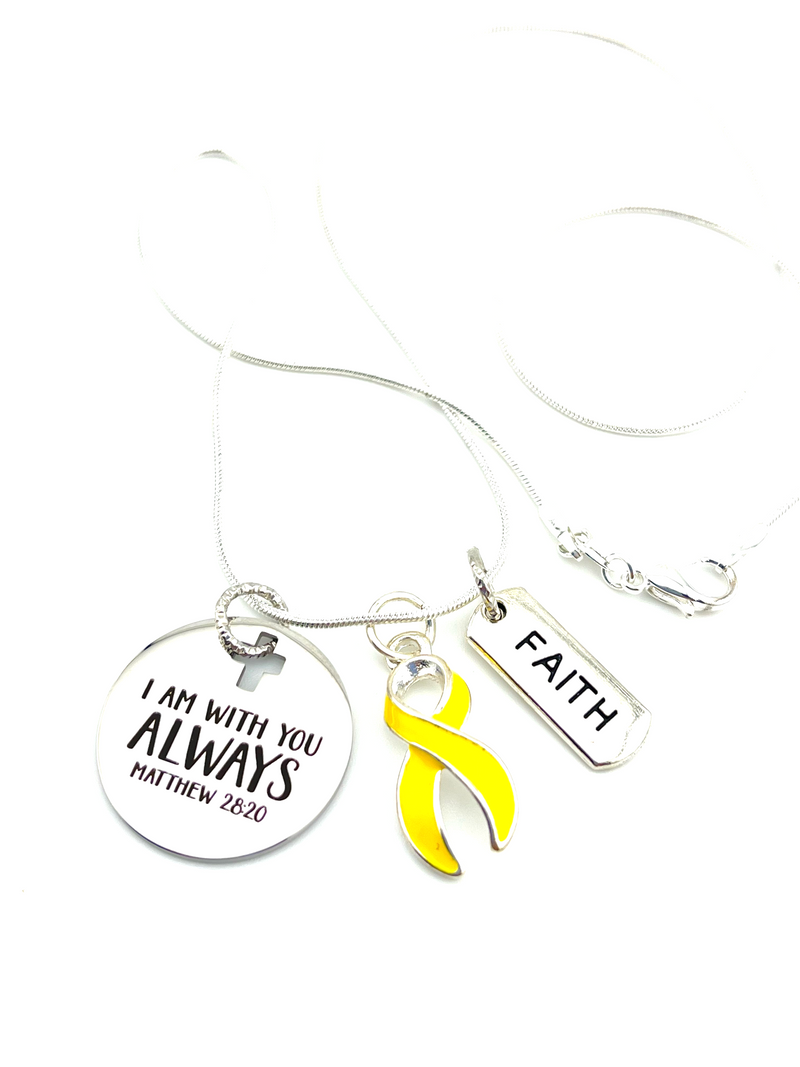 Yellow Ribbon Necklace - I Am With You Always - Matthew 28:20