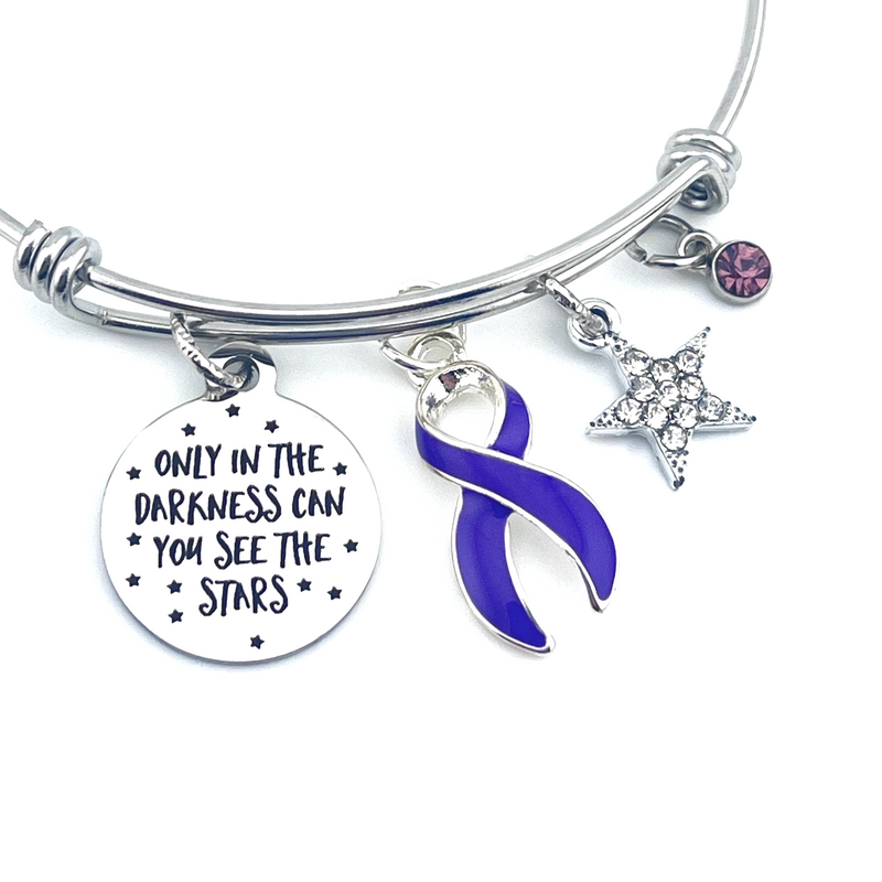 Purple Ribbon Charm Bracelet - Only in Darkness Can You See the Stars