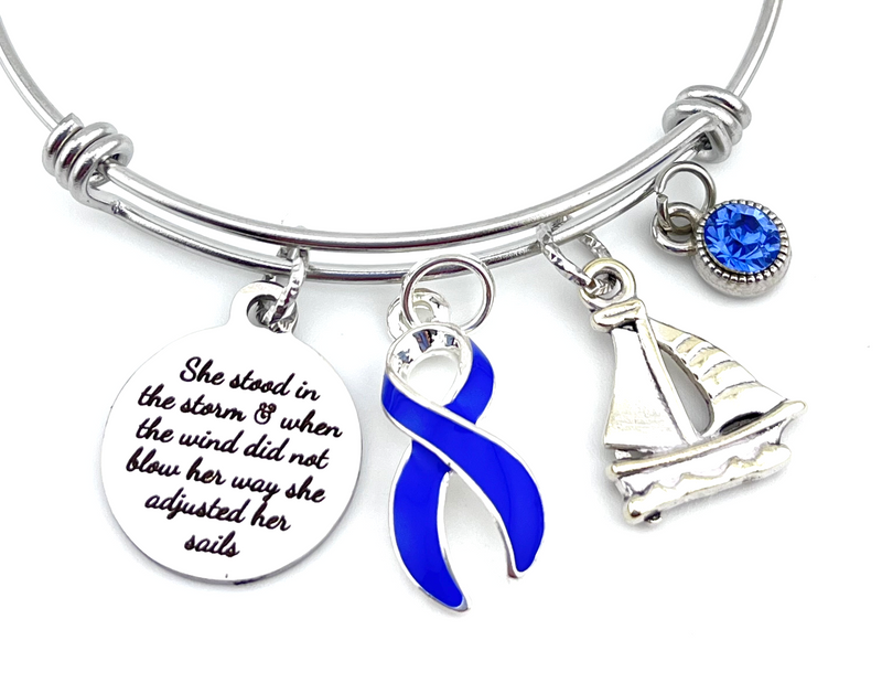 Periwinkle Ribbon Charm Bracelet - She Stood in the Storm / Adjusted her Sails