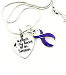 Violet Purple Ribbon Necklace - A Piece of My Heart Is In Heaven - Rock Your Cause Jewelry