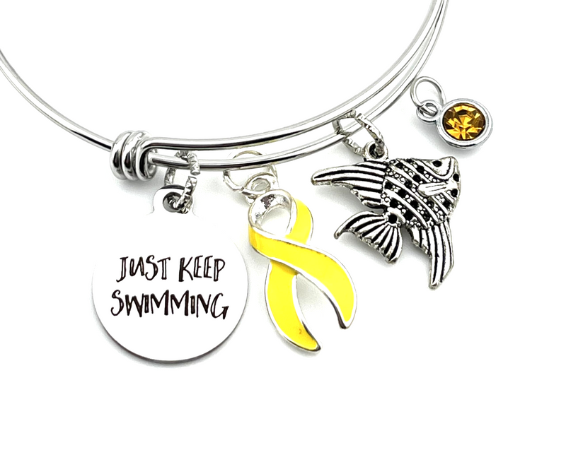 Yellow Ribbon Awareness Gift - Just Keep Swimming Charm Bracelet