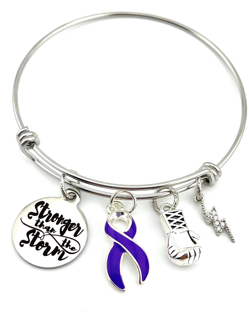 Purple Ribbon Charm Bracelet - Stronger than the Storm