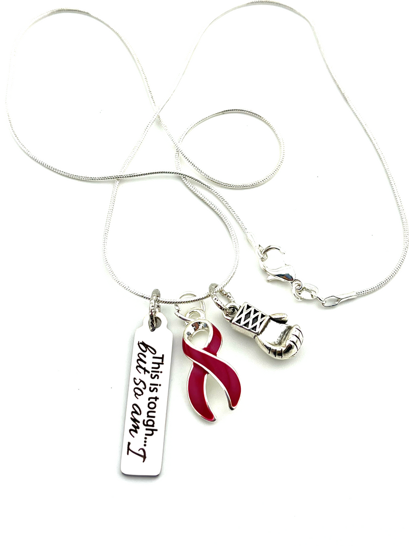 Burgundy Ribbon Necklace - This is Tough...But so am I