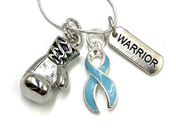 Light Blue Ribbon Boxing Glove / Warrior Necklace - Rock Your Cause Jewelry