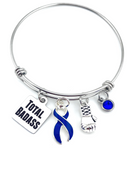 Dark Navy Blue Ribbon Total Badass Charm Bracelet