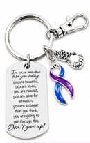 Blue & Purple Ribbon Encouragement Poem Keychain - Don't Give Up