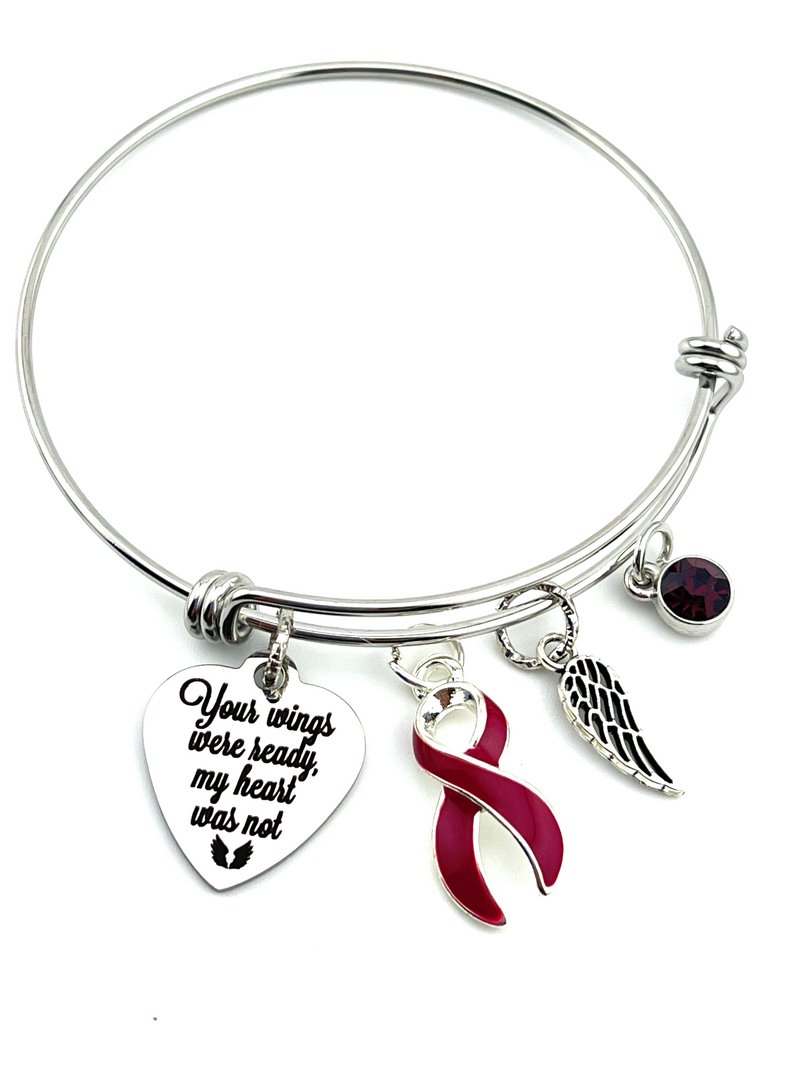 Burgundy Ribbon Sympathy / Memorial Charm - Your Wings Were Ready, My Heart Was Not