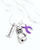 Purple Ribbon Boxing Glove Necklace by Rock Your Cause Jewelry, featuring a miniature boxing glove pendant in purple.