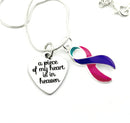 Pink Purple Teal (Thyroid) Awareness Ribbon - A Piece of my Heart is in Heaven / Memorial, Sympathy, Remembrance Gift - Rock Your Cause Jewelry