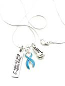 Light Blue Ribbon Necklace - This is Tough... but so Am I / Boxing Glove Necklace