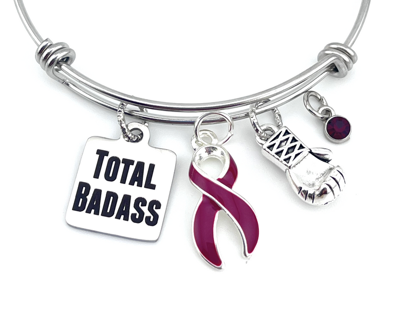 Burgundy Ribbon Total Bad Charm Bracelet