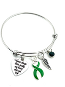 Green Ribbon Sympathy Bracelet - Your Wings Were Ready - Remembrance, Memorial Jewelry, Gift