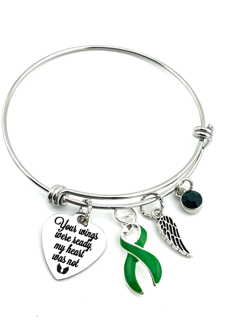 Green Ribbon Sympathy Bracelet - Your Wings Were Ready - Remembrance, Memorial Jewelry, Gift