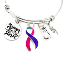 Pink Purple Teal (Thyroid) Ribbon - Stronger than the Storm Bracelet or Necklace