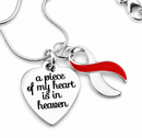 A Piece of My Heart Is in Heaven Memorial Necklace – Red & White Awareness Ribbon Jewelry, Sympathy & Remembrance Gift