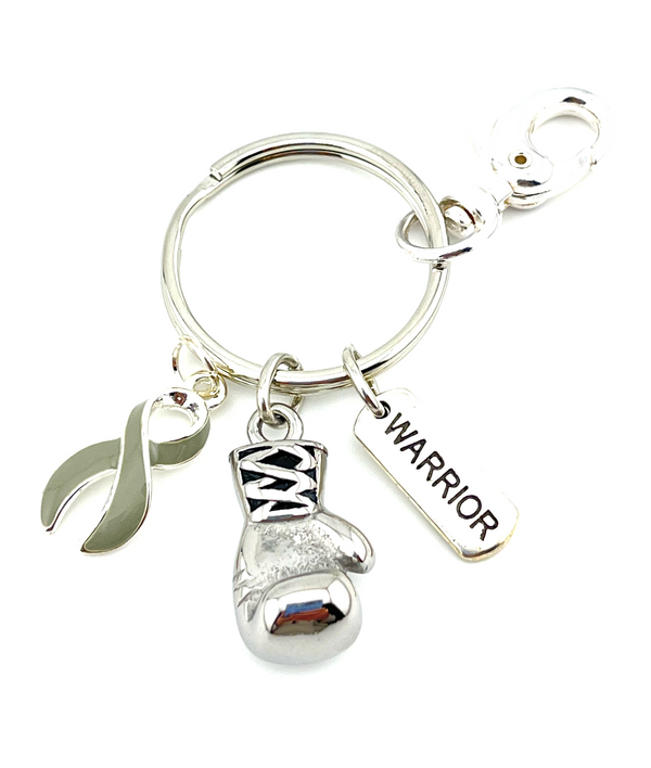 Gray (Grey) Ribbon Keychain - Boxing Glove / Warrior Key Chain