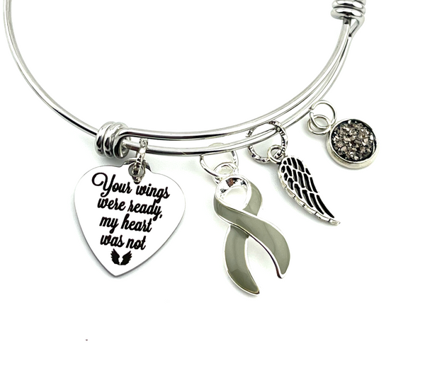 Gray (Grey) Ribbon Bracelet - Your Wings Were Ready, My Heart Was Not - Memorial Remembrance Gift