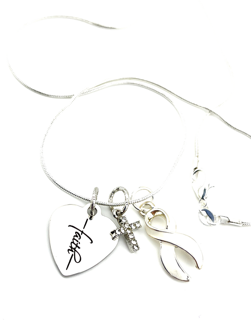 White Ribbon Faith Necklace