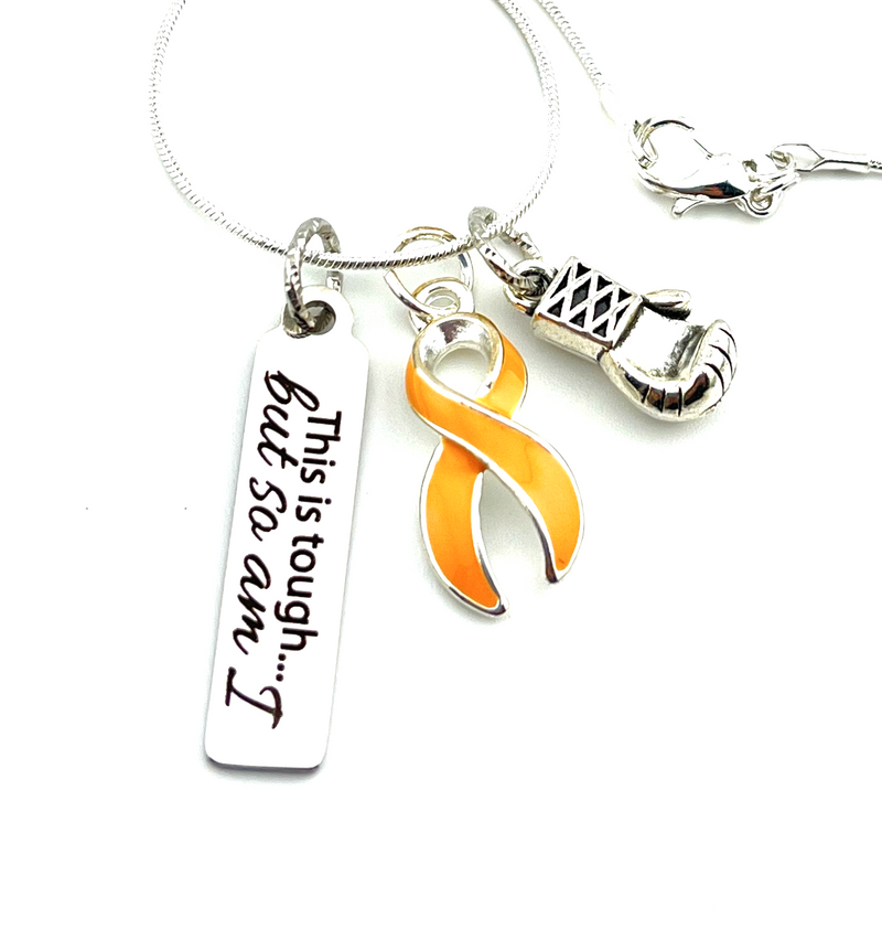 Peach Ribbon Necklace - This is Tough, But So Am I Necklace