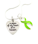 Lime Green Ribbon Memorial Necklace / A Piece of My Heart is in Heaven - Rock Your Cause Jewelry