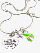Lime Green Ribbon Necklace  - I Can Do All Things Through Christ Who Strengthens Me