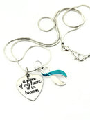 Teal & White Ribbon Necklace - A Piece of My Heart is In Heaven / Memorial, Sympathy Gift - Rock Your Cause Jewelry