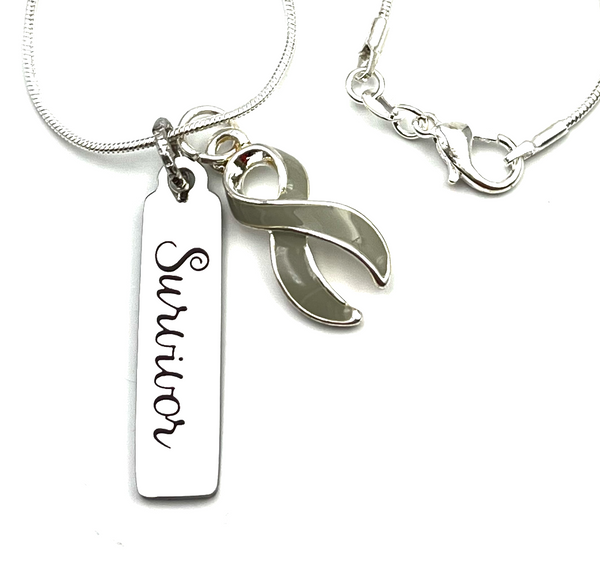 Gray Grey Ribbon Survivor Necklace