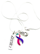 Pink Purple Teal (Thyroid) Cancer Ribbon Necklace - This is Tough, But So Am I