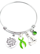 Lime Green Ribbon Charm Bracelet - She Stood in the Storm / Adjusted Her Sails