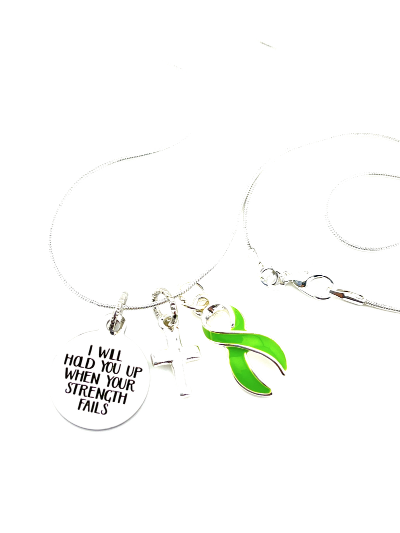 Lime Green Ribbon Necklace - I Will Hold You Up When Your Strength Fails