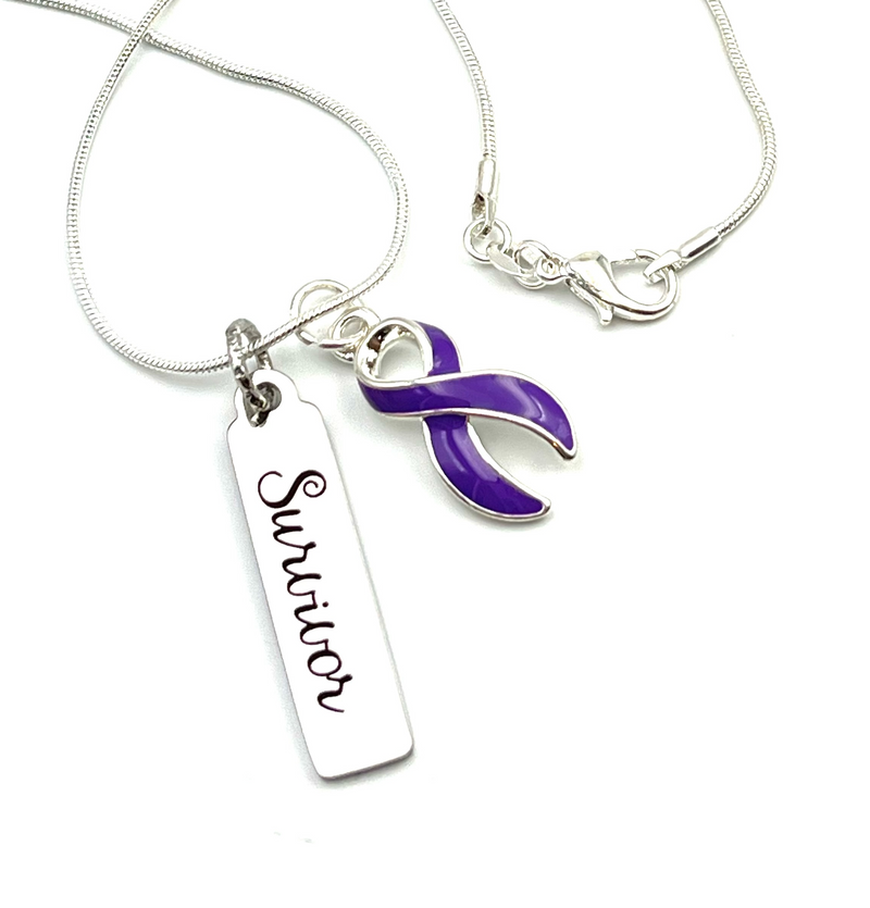 Violet Dark Purple Ribbon - Survivor Necklace