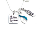 Teal & White Ribbon Necklace - Kind Heart, Fierce Mind, Brave Spirit / Feather Necklace