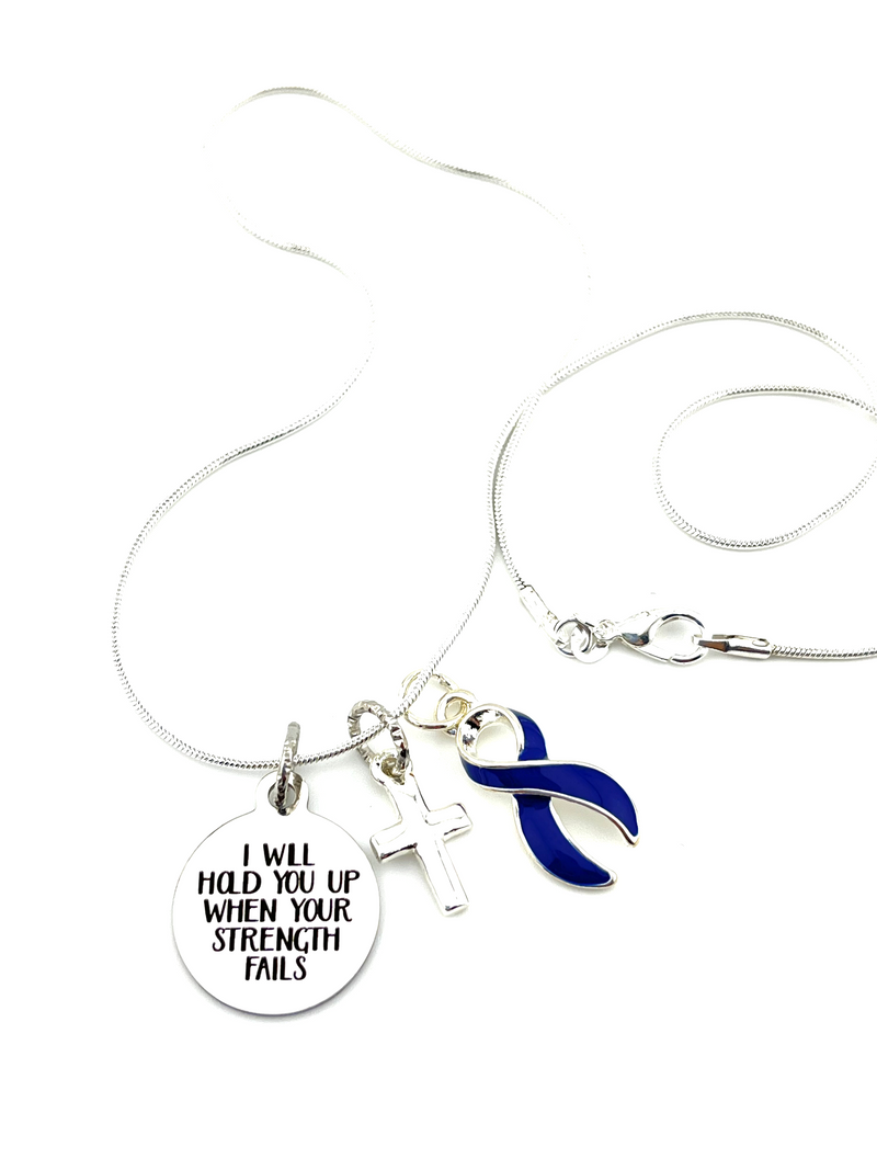 Dark Navy Blue Ribbon Necklace - I Will Hold You Up When Your Strength Fails