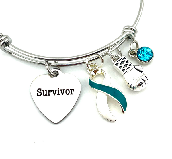 Teal & White Ribbon - Cervical Cancer Survivor Charm Bracelet