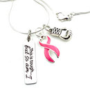 Pink Ribbon Boxing Glove Necklace - Breast Cancer Survivor Gift - This is Tough... But So am I